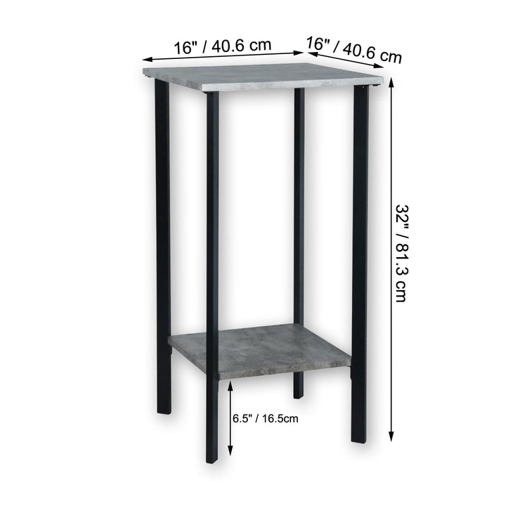 ITY International - Table d'appoint Carré à 2 Niveaux, 16"x16"x32", Gris Ciment - Simple Boutique