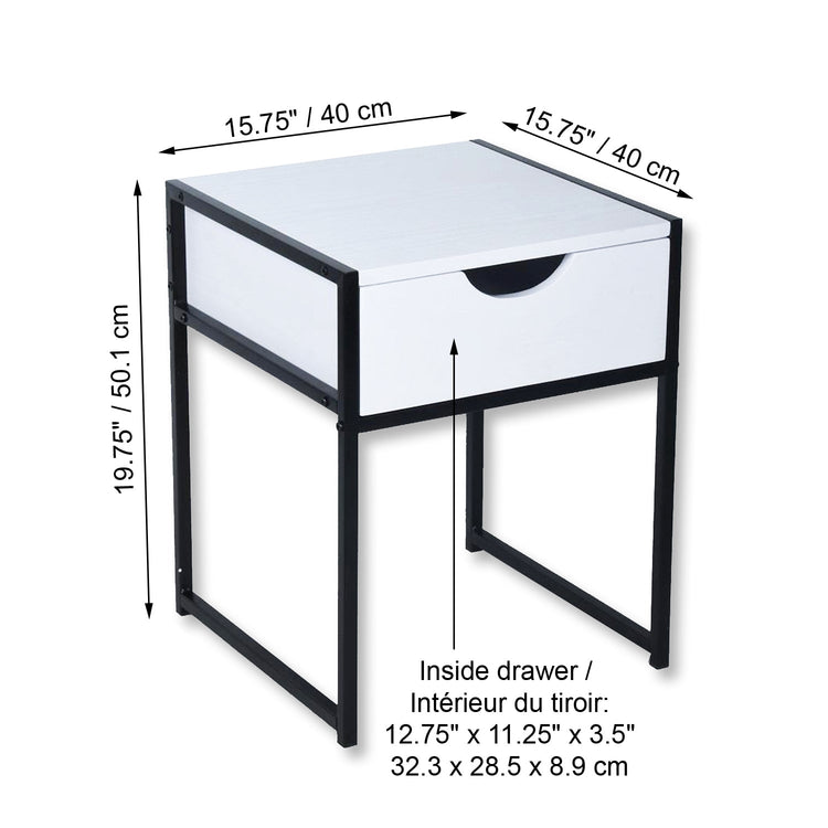 ITY International - Table d'appoint avec Tiroir, Fabriqué en MDF, 15.7" x 19.7" x 15.7", Blanc - Simple Boutique