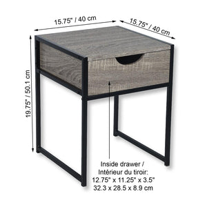 ITY International - Table d'appoint avec Tiroir, Fabriqué en MDF, 15.7" x 19.7" x 15.7", Gris Taupe - Simple Boutique