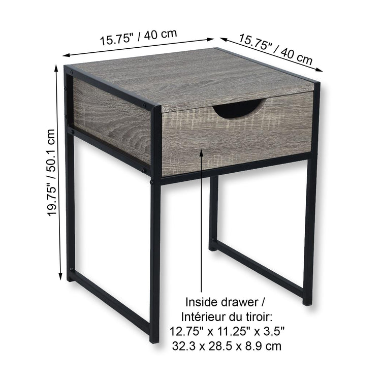 ITY International - Table d'appoint avec Tiroir, Fabriqué en MDF, 15.7" x 19.7" x 15.7", Gris Taupe - Simple Boutique