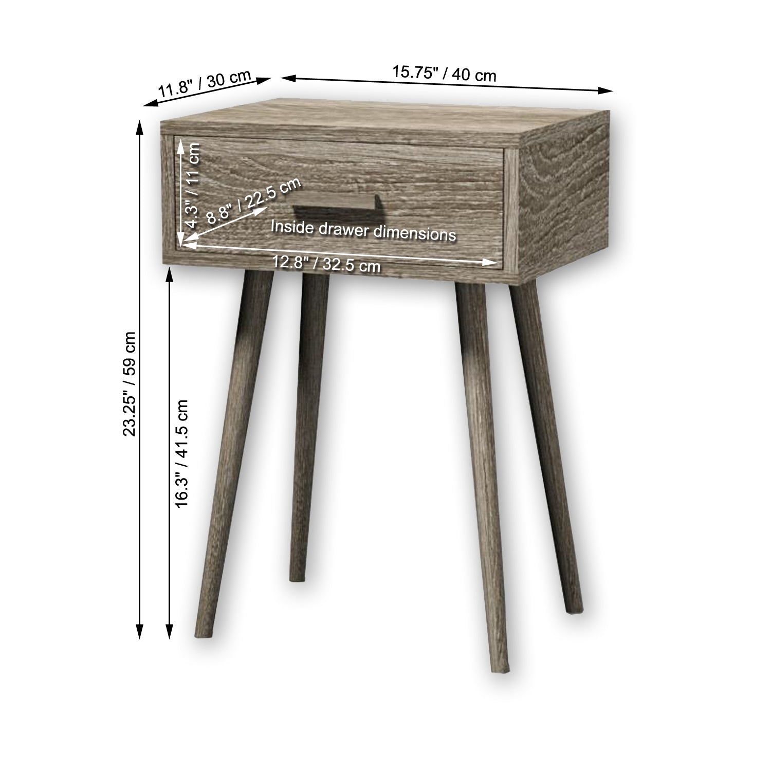 ITY International - Table d'appoint en MDF avec Tiroir, 11.8"x15.75"x23.25", Gris Taupe - Simple Boutique