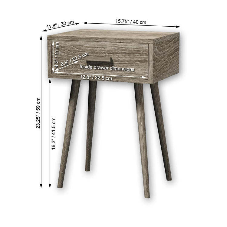 ITY International - Table d'appoint en MDF avec Tiroir, 11.8"x15.75"x23.25", Gris Taupe - Simple Boutique