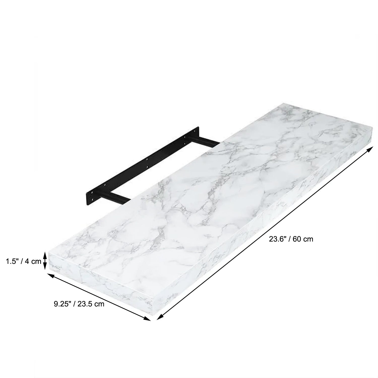 ITY International - Tablette Flottante Individuel en Bois, 23.6" x 9.25" x 1.5", Marbre Blanc - Simple Boutique