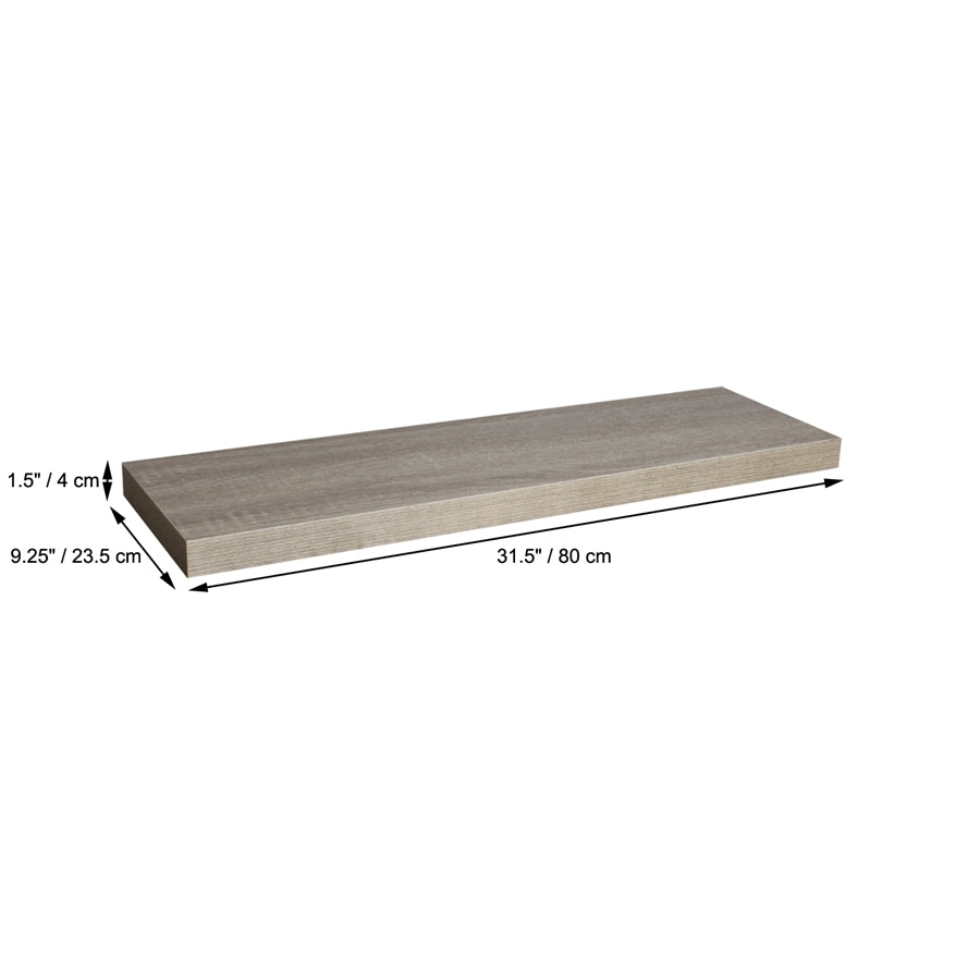 ITY International - Tablette Flottante Individuel en Bois, 31.5" x 9.25" x 1.5", Gris Taupe - Simple Boutique