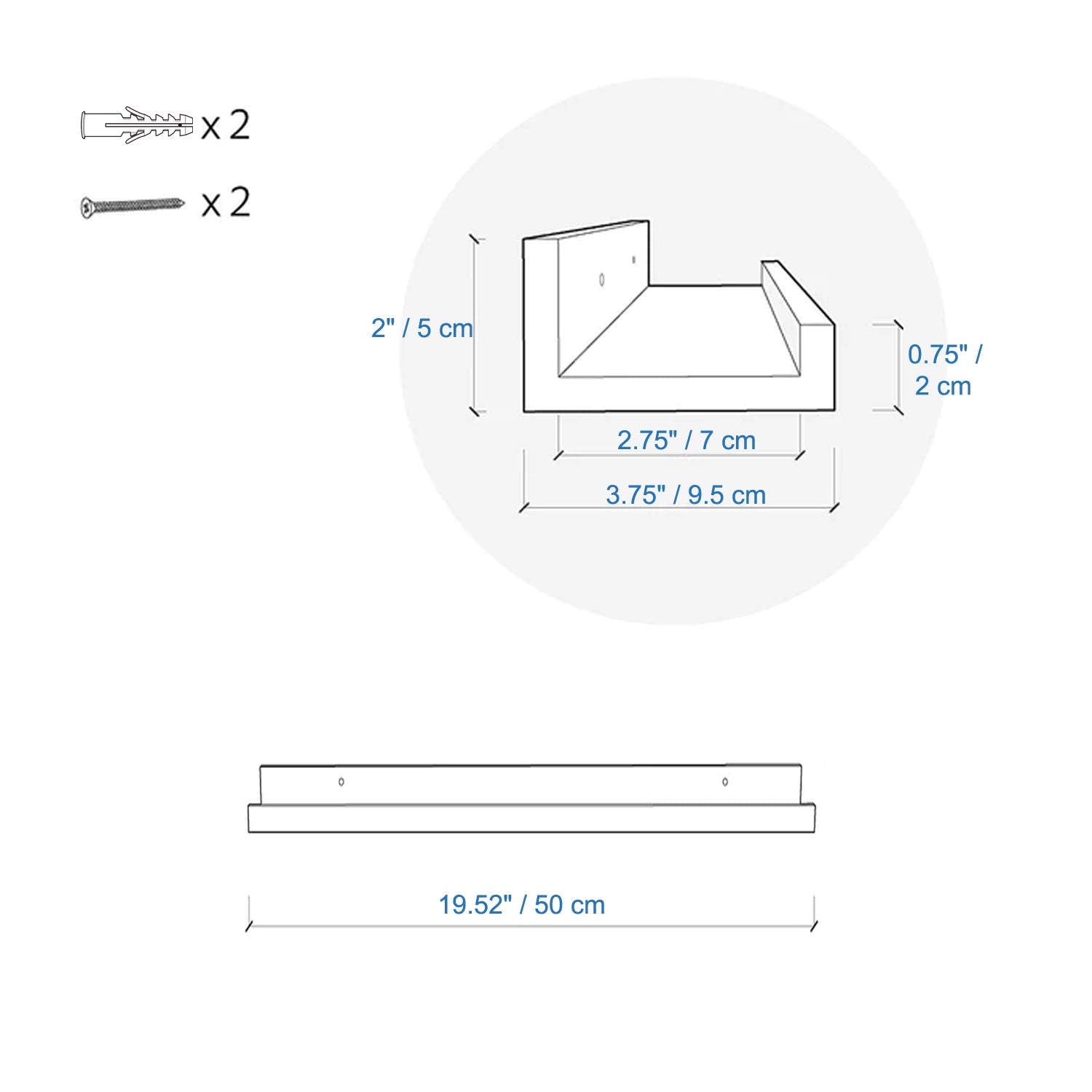 ITY International - Tablette Flottante Murale, 19.5"x3.75"x2", Blanc - Simple Boutique