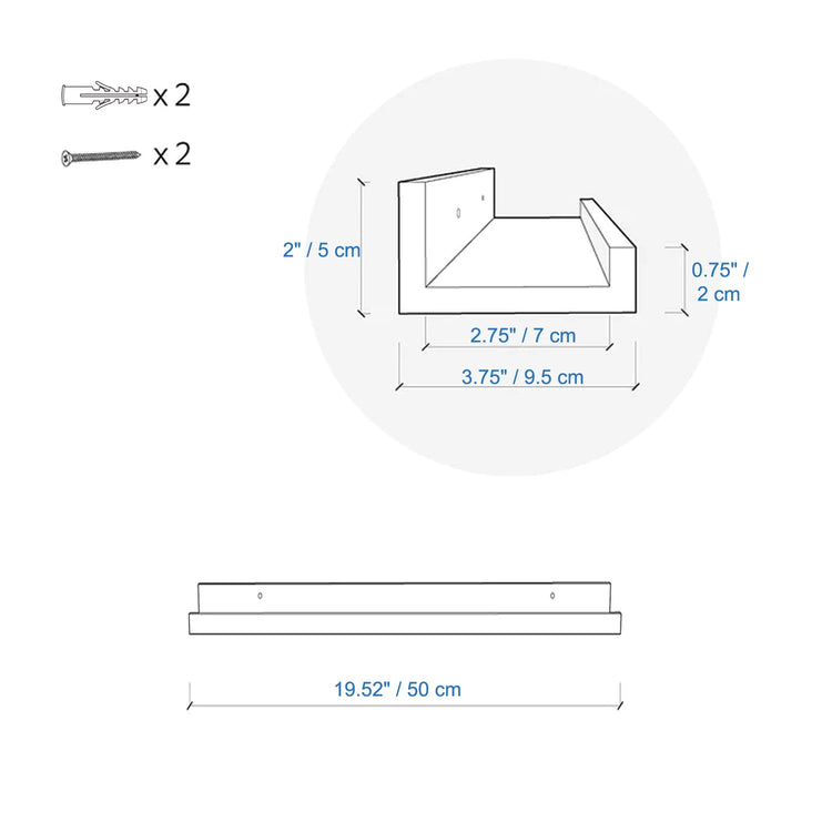 ITY International - Tablette Flottante Murale, 19.5"x3.75"x2", Blanc - Simple Boutique