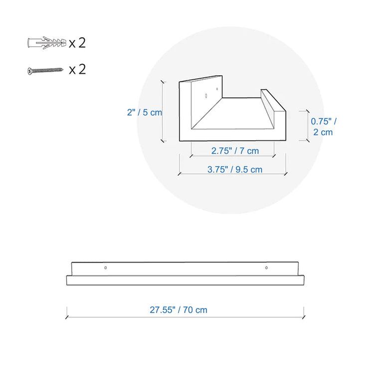 ITY International - Tablette Flottante Murale, 27.55"x3.75"x2", Blanc - Simple Boutique