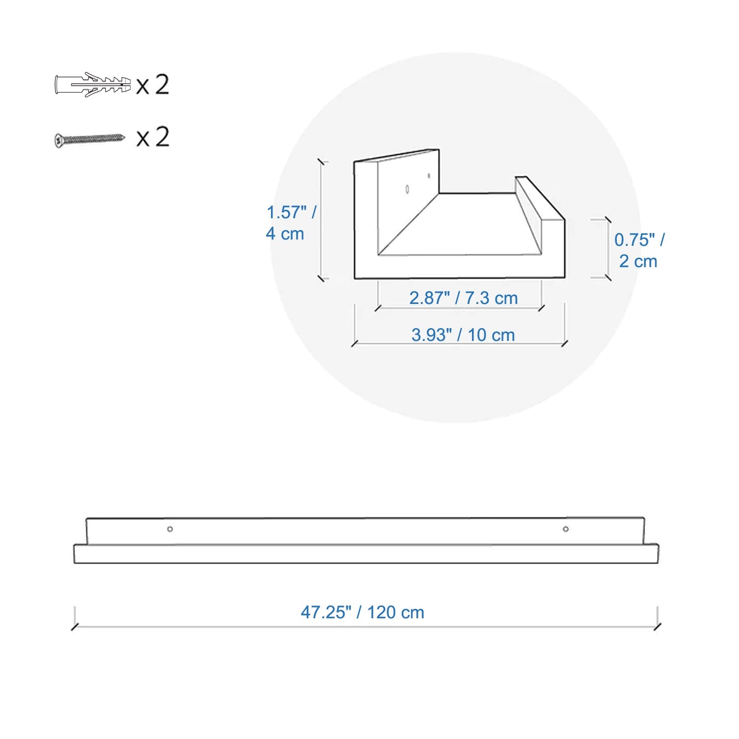 ITY International - Tablette Flottante Murale, 47.25"x3.75"x2", Blanc - Simple Boutique