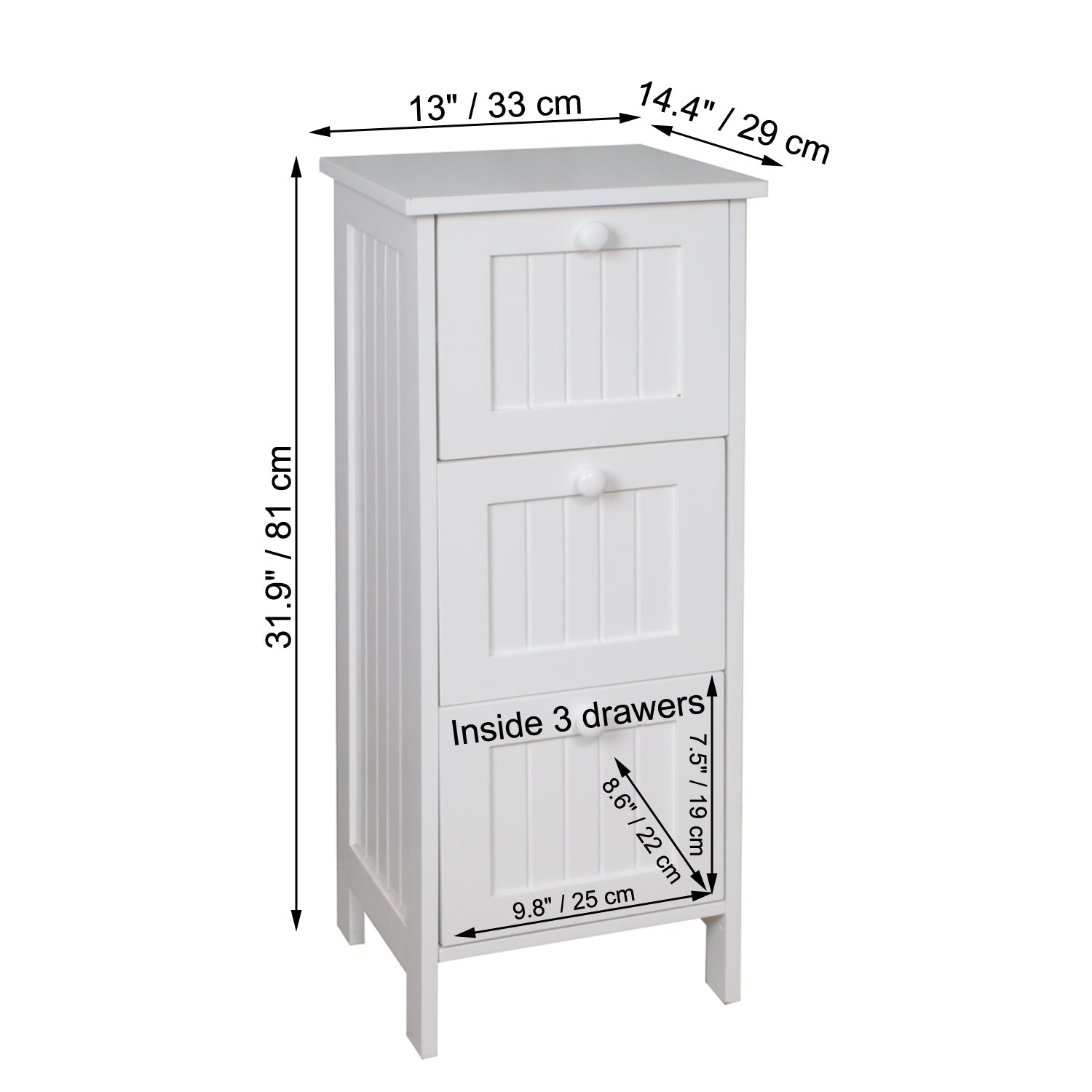 ITY Meuble de Rangement 3 Tiroirs en MDF 13" x 11.4" x 31.9" Blanc - Simple Boutique