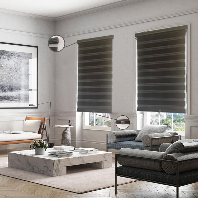 ITY Olivia Stone - Store de Fenêtre à Toile Alternée 30" X 84" Sans Cordon Noir - Simple Boutique