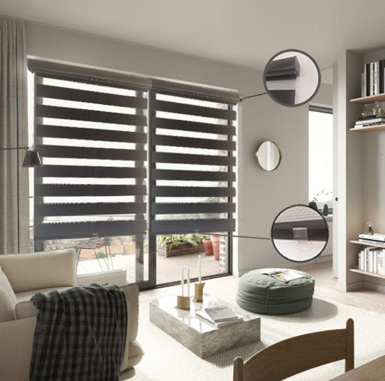 ITY Olivia Stone - Store de Fenêtre à Toile Alternée 30" X 84" Sans Cordon Noir - Simple Boutique