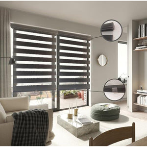 ITY Olivia Stone - Store de Fenêtre à Toile Alternée 90" X 84" Sans Cordon Noir - Simple Boutique