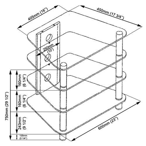 Impressions BA-19 Meuble Pour Audio-Vidéo A 4 Tablettes En Verre Noir Trempé - Simple Boutique
