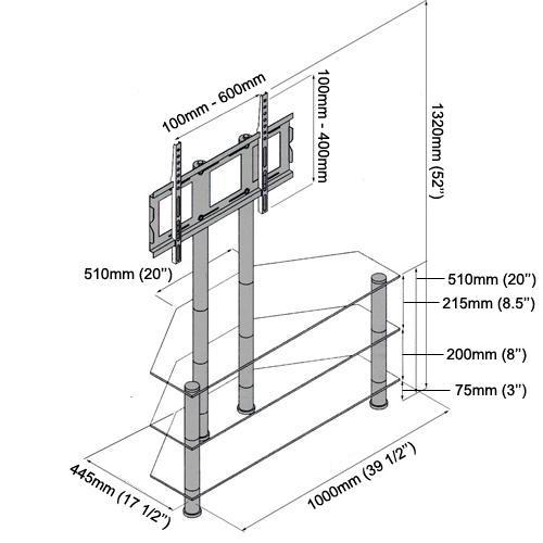 Impressions BM-108 Meuble de TV Avec 3 Tablettes de Verre Trempé Noir pour Télévisions de 32" à 55" - Simple Boutique