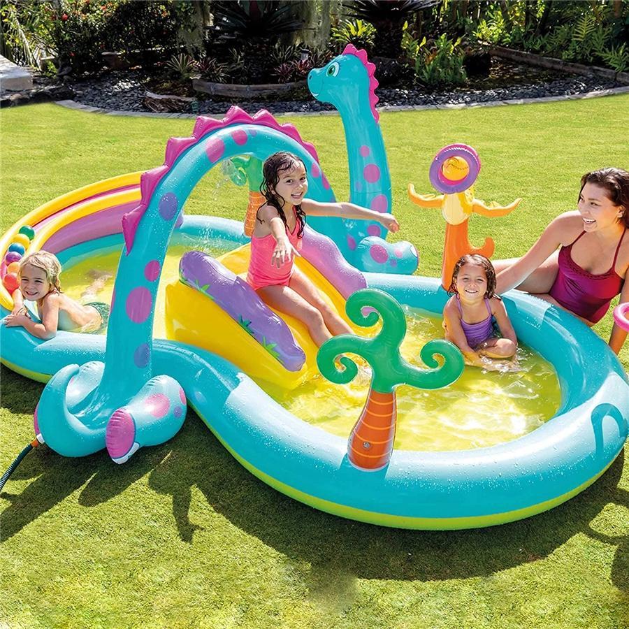 Intex - Aire de Jeu Aquatique DinoLand, 118'' x 90'' x 44'', Comprend 1 Tobbogan et Accessoires - Simple Boutique