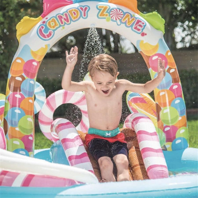 Intex - Aire de Jeux Aquatique Royaume des Bonbons, 116'' x 75'' x 51'', Comprend 2 Bassins, 1 Toboggan et Accessoires, Multicolore - Simple Boutique