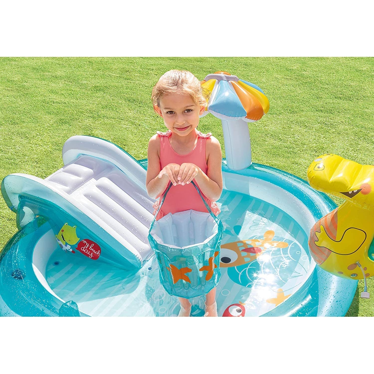 Intex - Aires de Jeux Aquatique Alligator, 79'' x 67'' x 33'', Comprend 1 Boué et 1 Sceau Gonflable, Multicolore - Simple Boutique