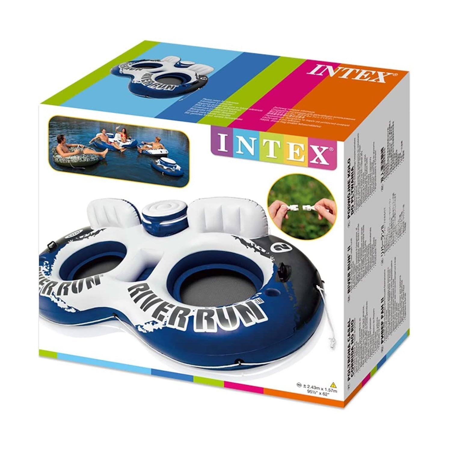 Intex - Fauteuil Double Gonflable River Run Pour Piscine, 95.5'' x 62'', Avec Glacière Intégrée, Bleu et Blanc - Simple Boutique