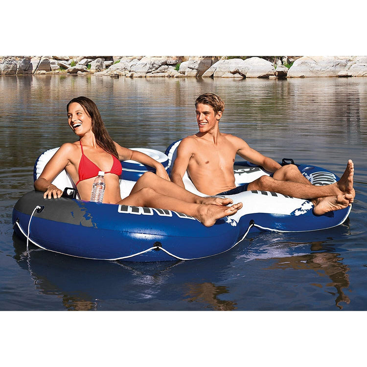 Intex - Fauteuil Double Gonflable River Run Pour Piscine, 95.5'' x 62'', Avec Glacière Intégrée, Bleu et Blanc - Simple Boutique