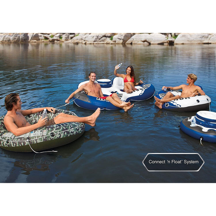 Intex - Fauteuil Double Gonflable River Run Pour Piscine, 95.5'' x 62'', Avec Glacière Intégrée, Bleu et Blanc - Simple Boutique