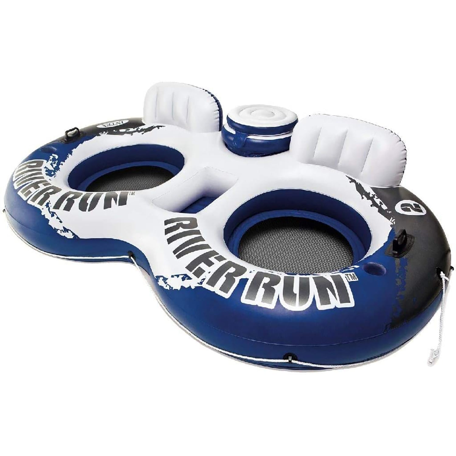 Intex - Fauteuil Double Gonflable River Run Pour Piscine, 95.5'' x 62'', Avec Glacière Intégrée, Bleu et Blanc - Simple Boutique