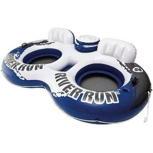 Intex - Fauteuil Double Gonflable River Run Pour Piscine, 95.5'' x 62'', Avec Glacière Intégrée, Bleu et Blanc - Simple Boutique