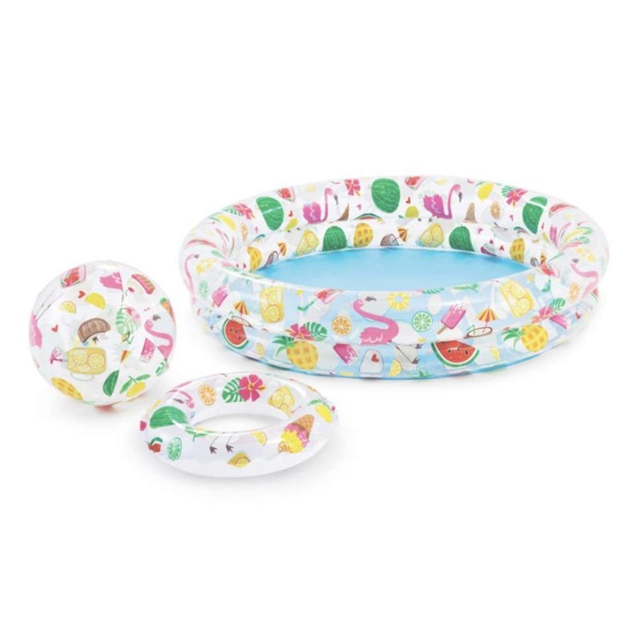 Intex - Piscine Gonflable pour Enfants, 48'' x 10'' avec Bouée et Ballon Assorties, Motif Fruits - Simple Boutique