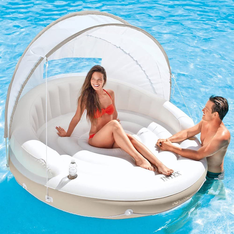 Intex - île Flottante Gonflable avec Pare-Soleil pour Piscine, 78.5'' x 59'', Beige - Simple Boutique