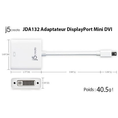 J5Create - Adaptateur Mini DisplayPort à DVI, Blanc
