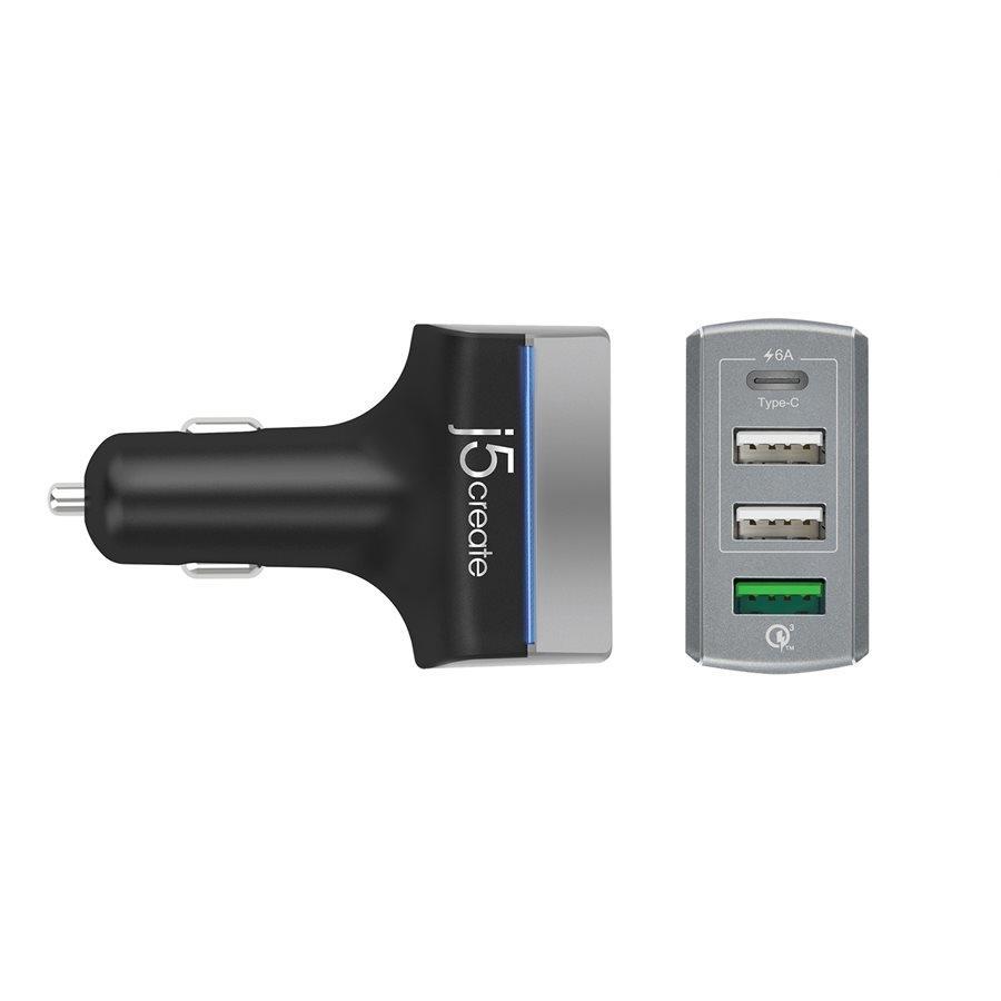 J5Create - Chargeur pour Voiture 4 Ports USB Type-C, Blanc