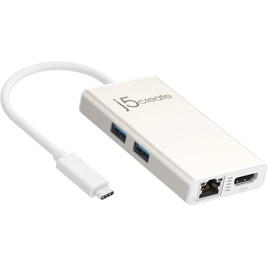 J5Create - Multi-Adaptateur USB Type-C, HDMI, Gigabit Ethernet et USB 3.0, Blanc