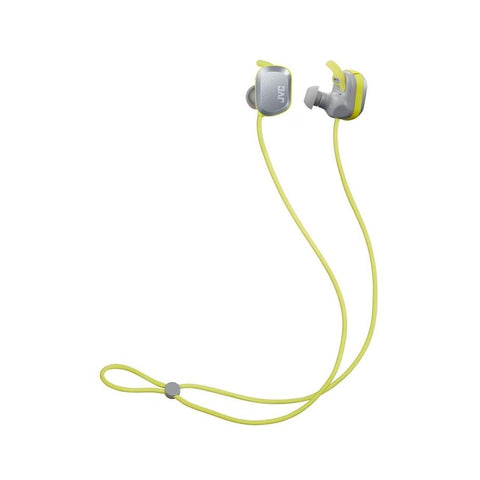 JVC HA-AE1W-H - Écouteurs Intra-Auriculaire Sport, Sans-Fil, Bluetooth 5.0 avec Microphone et Télécommande, Gris et Jaune