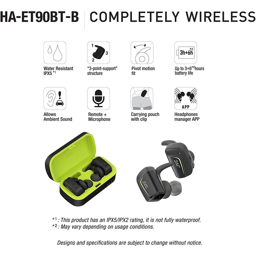JVC HAET90BTB Écouteurs Sans-Fil Intra-Auriculaire Sport, Bluetooth, Étanche IPX5 Noir - Simple Boutique