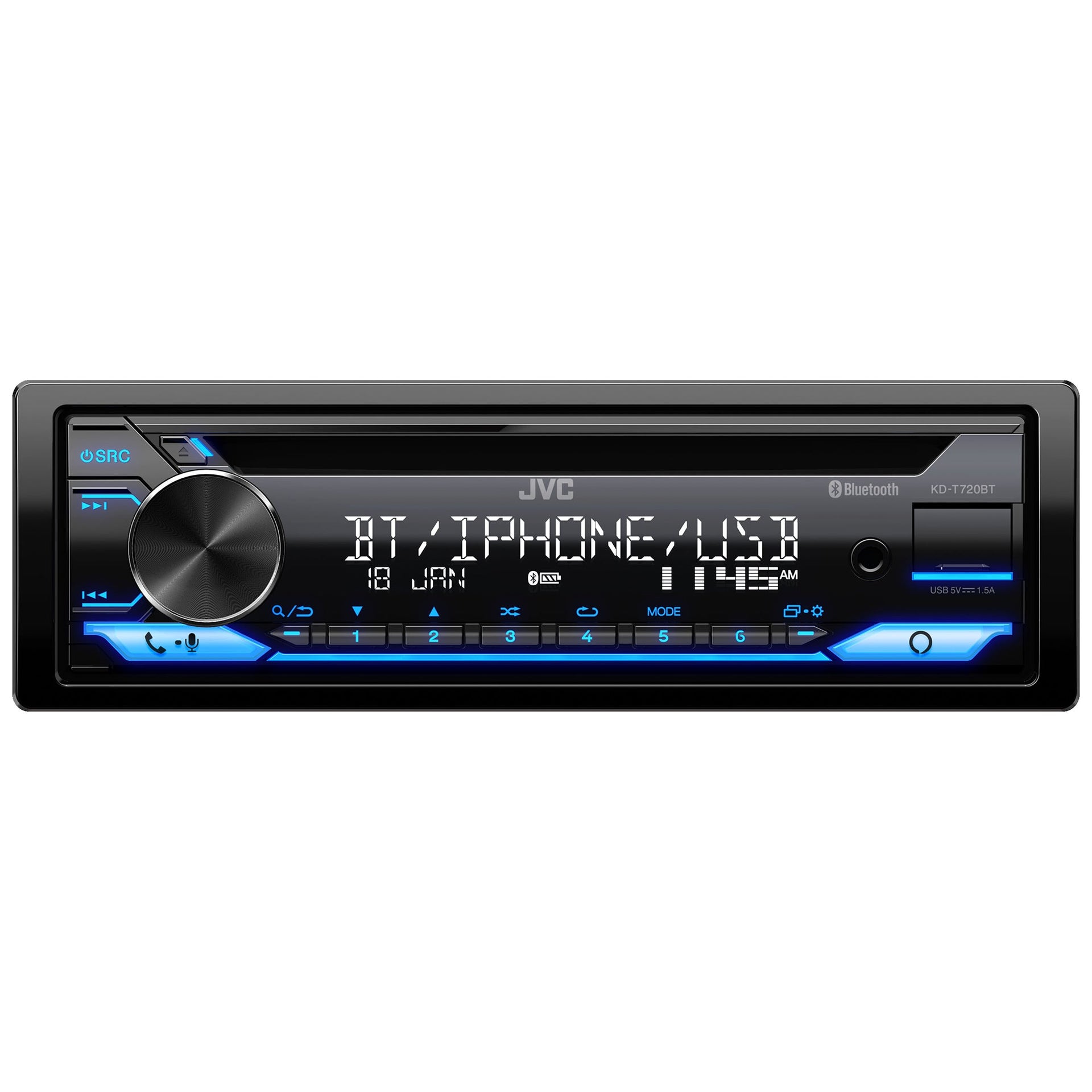 JVC KD-T720BT Lecteur CD/Radio pour Tableau de Bord Bluetooth pour Voiture, Noir - Simple Boutique