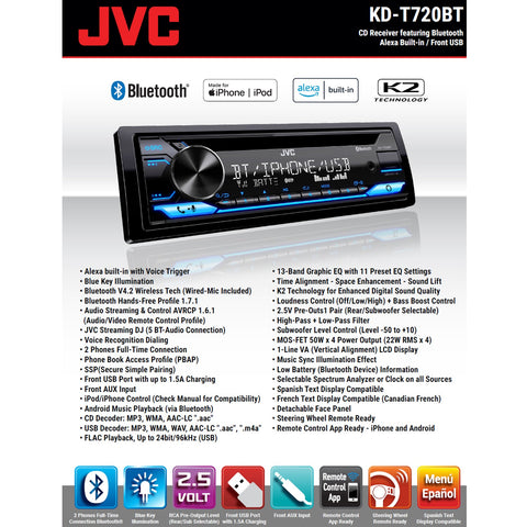 JVC - Lecteur CD/Radio pour Tableau de Bord Bluetooth pour Voiture