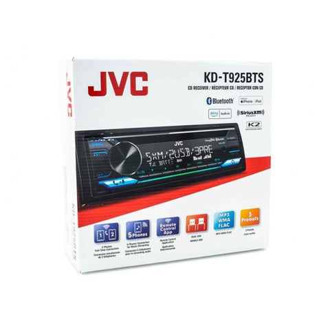 JVC KD-T925BTS -  Lecteur CD 1-DIN pour Tableau de Bord, Bluetooth 4.2, Pour Voiture, Noir