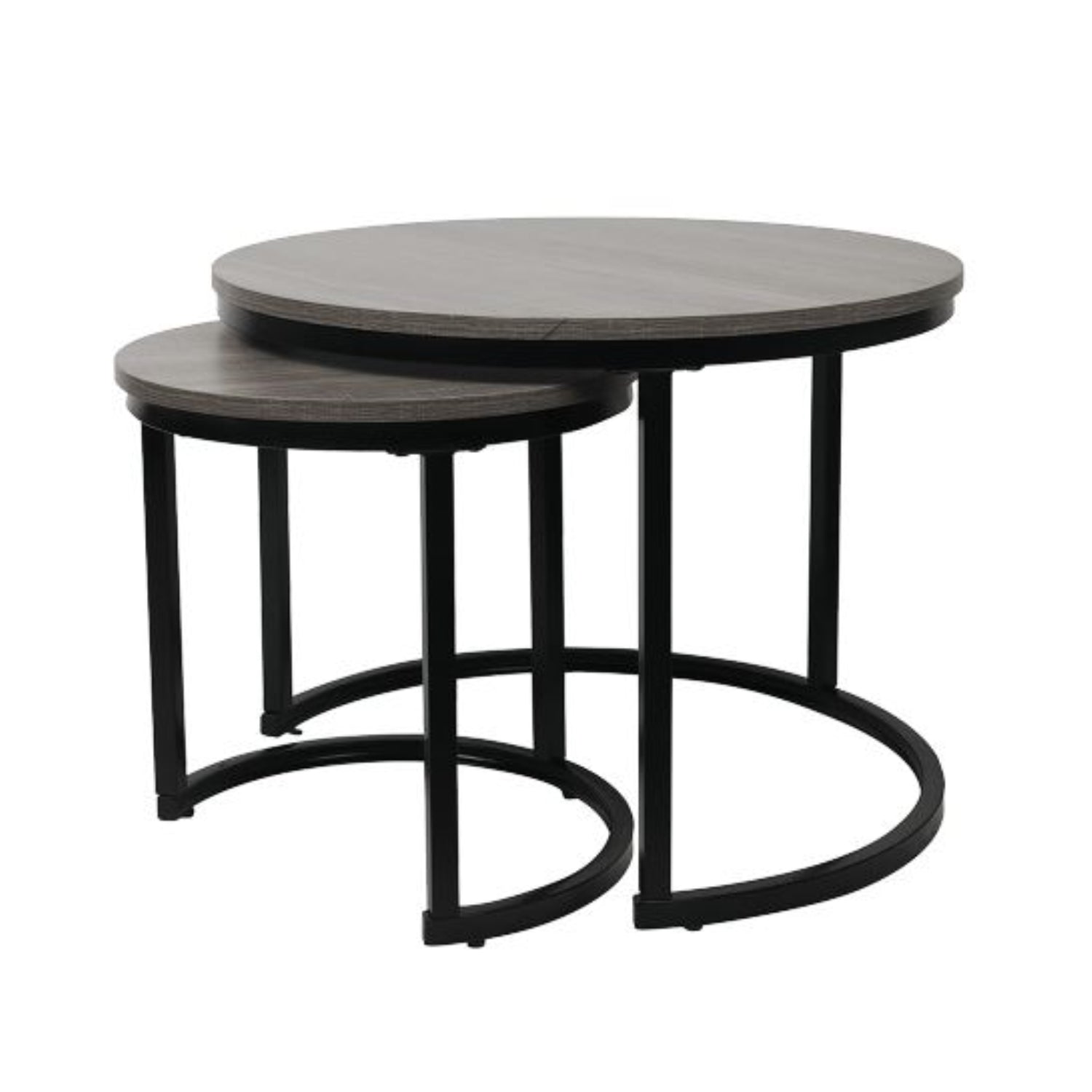 Jessar - Ensemble de 2 Tables à Café Rondes, De la Collection Bali, Grain de Bois Gris - Simple Boutique