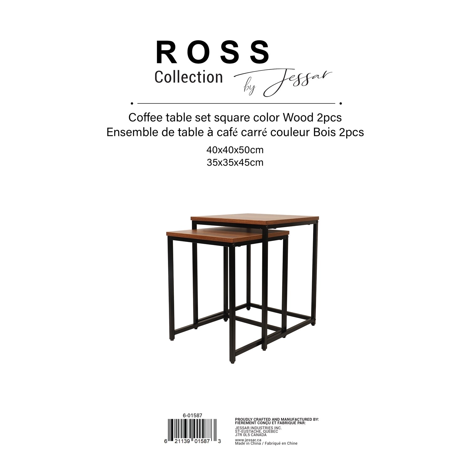 Jessar - Ensemble de 2 Tables d'appoint Carré, De la Collection Ross, Brun - Simple Boutique