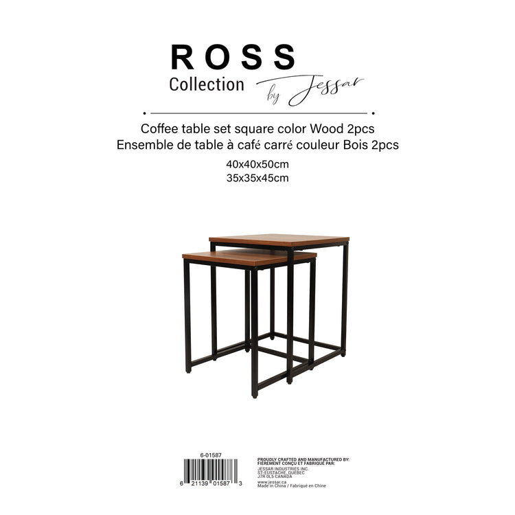 Jessar - Ensemble de 2 Tables d'appoint Carré, De la Collection Ross, Brun - Simple Boutique