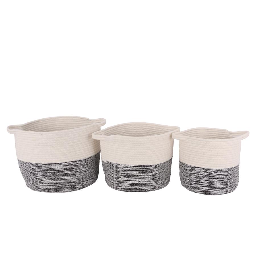 Jessar - Ensemble de 3 Paniers de Rangement en Coton, Blanc et Gris - Simple Boutique