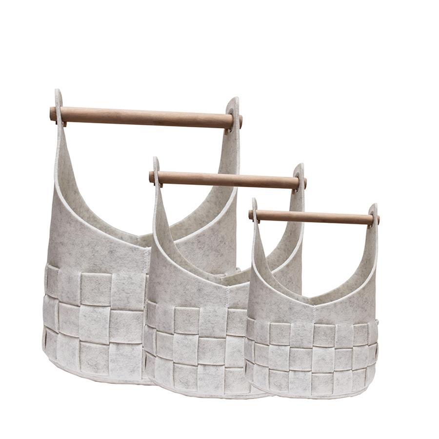 Jessar - Ensemble de 3 Paniers de Rangement en Feutre Tressés avec Poignées en Bois, Blanc - Simple Boutique