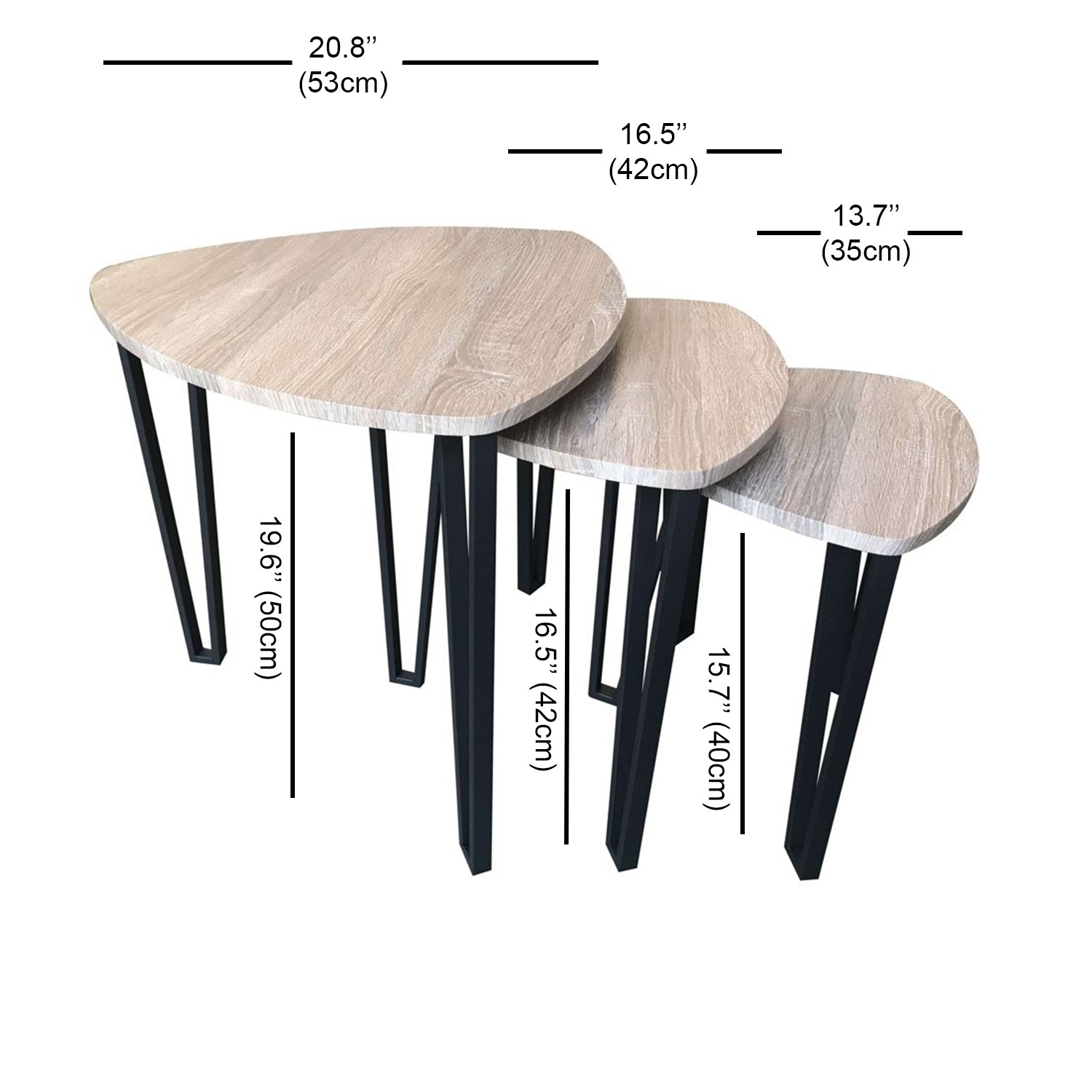 Jessar - Ensemble de 3 Tables à Café avec Base en Métal, De la Collection Webber, Brun - Simple Boutique