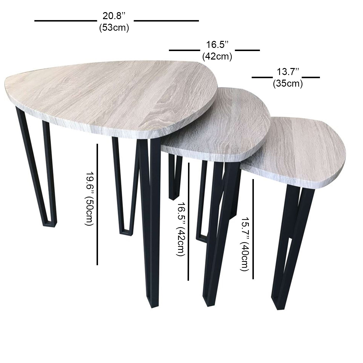 Jessar - Ensemble de 3 Tables à Café avec Base en Métal, De la Collection Webber, Gris - Simple Boutique