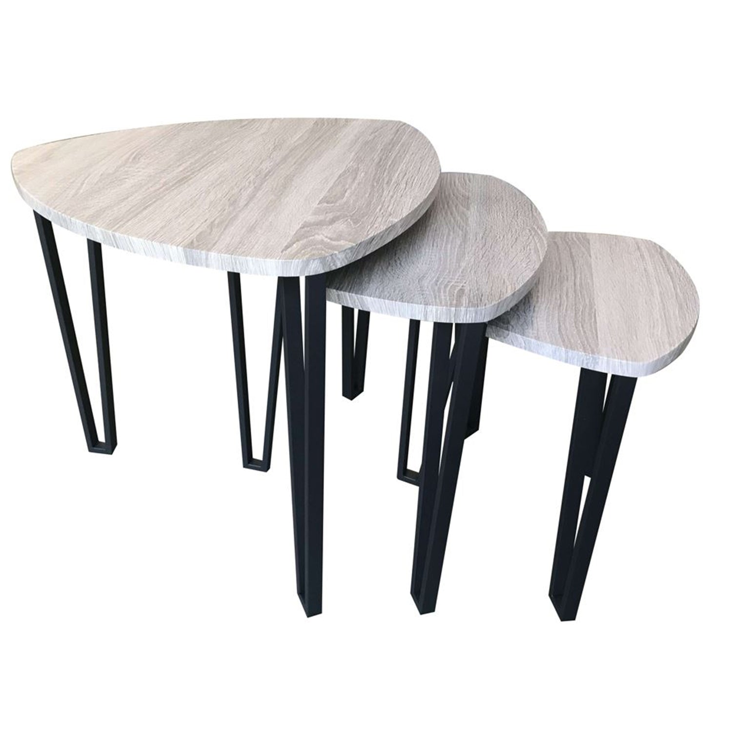 Jessar - Ensemble de 3 Tables à Café avec Base en Métal, De la Collection Webber, Gris - Simple Boutique