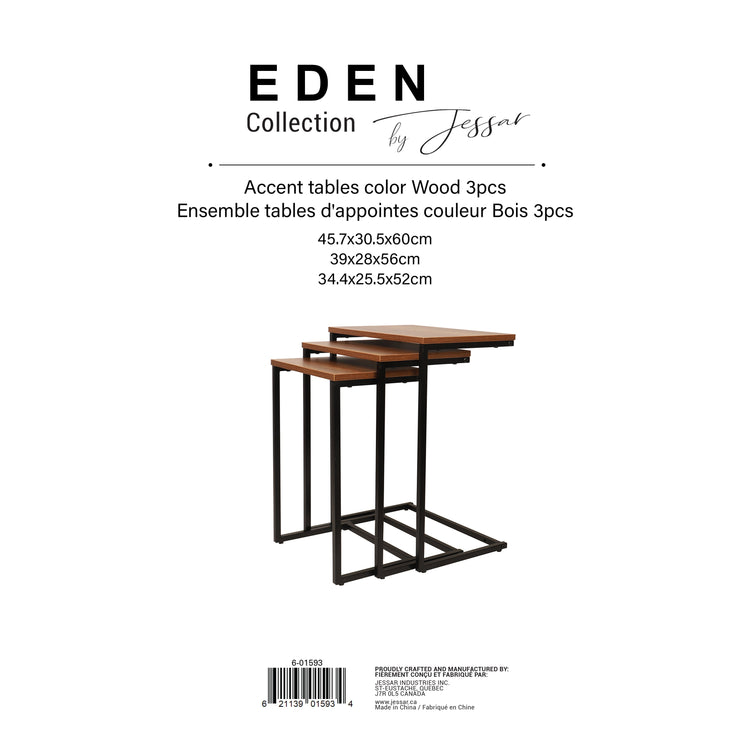 Jessar - Ensemble de 3 Tables d'appoint, De la Collection Eden, Grain de Bois Brun - Simple Boutique