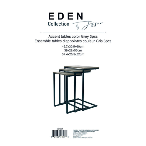 Jessar - Ensemble de 3 Tables d'appoint, De la Collection Eden, Grain de Bois Gris
