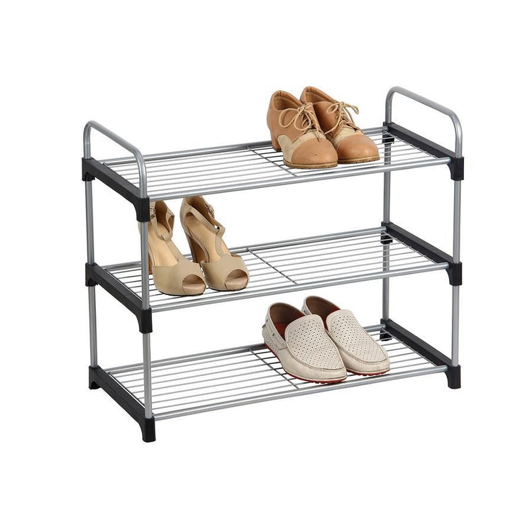 Jessar - Étagère à Chaussures à 3 Niveaux, Argenté et Noir - Simple Boutique