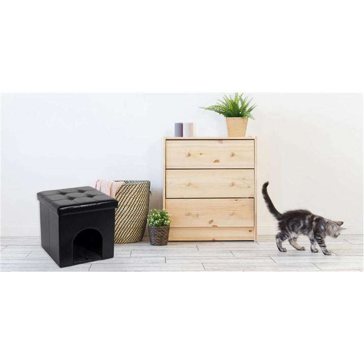 Jessar - Ottomane/Repose-Pied Avec Cachette pour Animaux, De la Collection Maddox, Noir - Simple Boutique