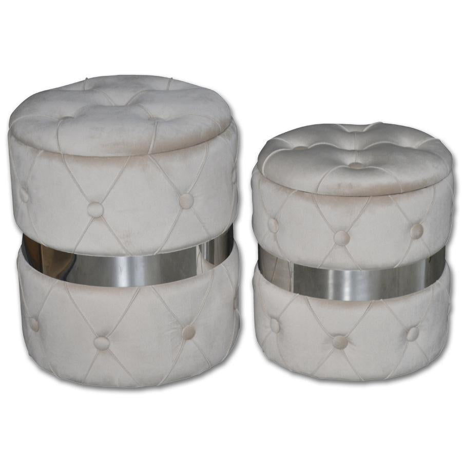 Jessar - Ottomane/Repose-Pied Rond avec Rangement, De la Collection Baron, Esemble de 2, Velours Beige - Simple Boutique