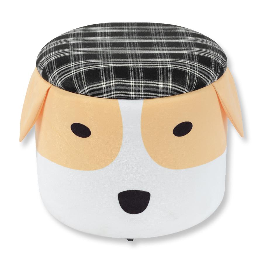 Jessar - Ottomane/Repose-Pied Rond avec Rangement Pour Enfant, De la Collection Diego, Motif Chien - Simple Boutique